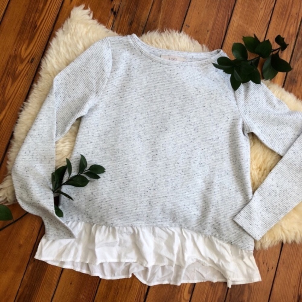 LOFT Mixed Media Ribbed Layered Peplum Top Blouse - Picture 2 of 8